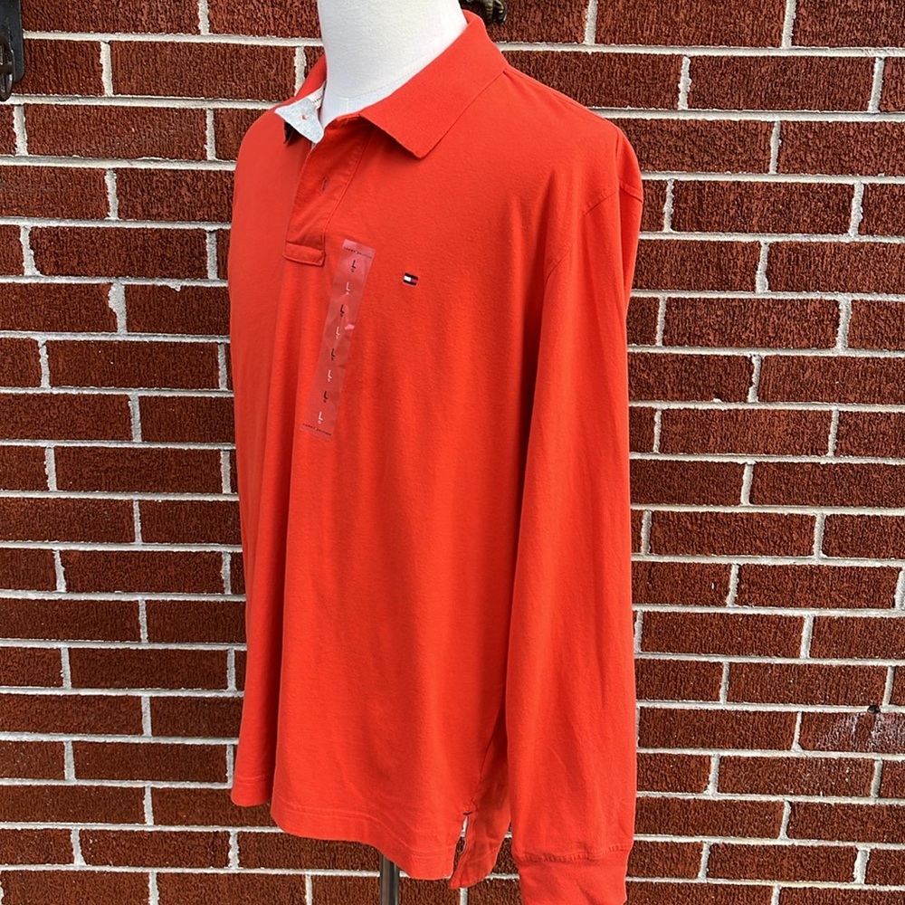*NWT* Tommy Hilfiger Orange Long Sleeve Polo Logo on Chest Men's Large - Picture 6 of 13